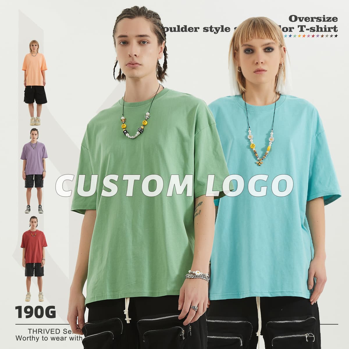 Drop Shoulder Thin Cotton Oversize T-shirt 190GSM 20 colors thumbnail 2
