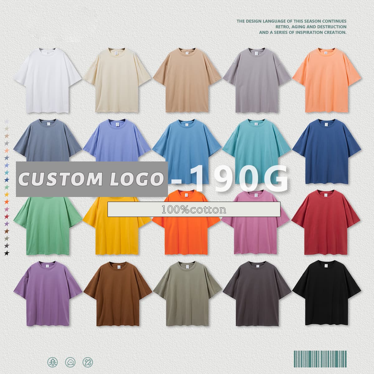 Drop Shoulder Thin Cotton Oversize T-shirt 190GSM 20 colors thumbnail 5