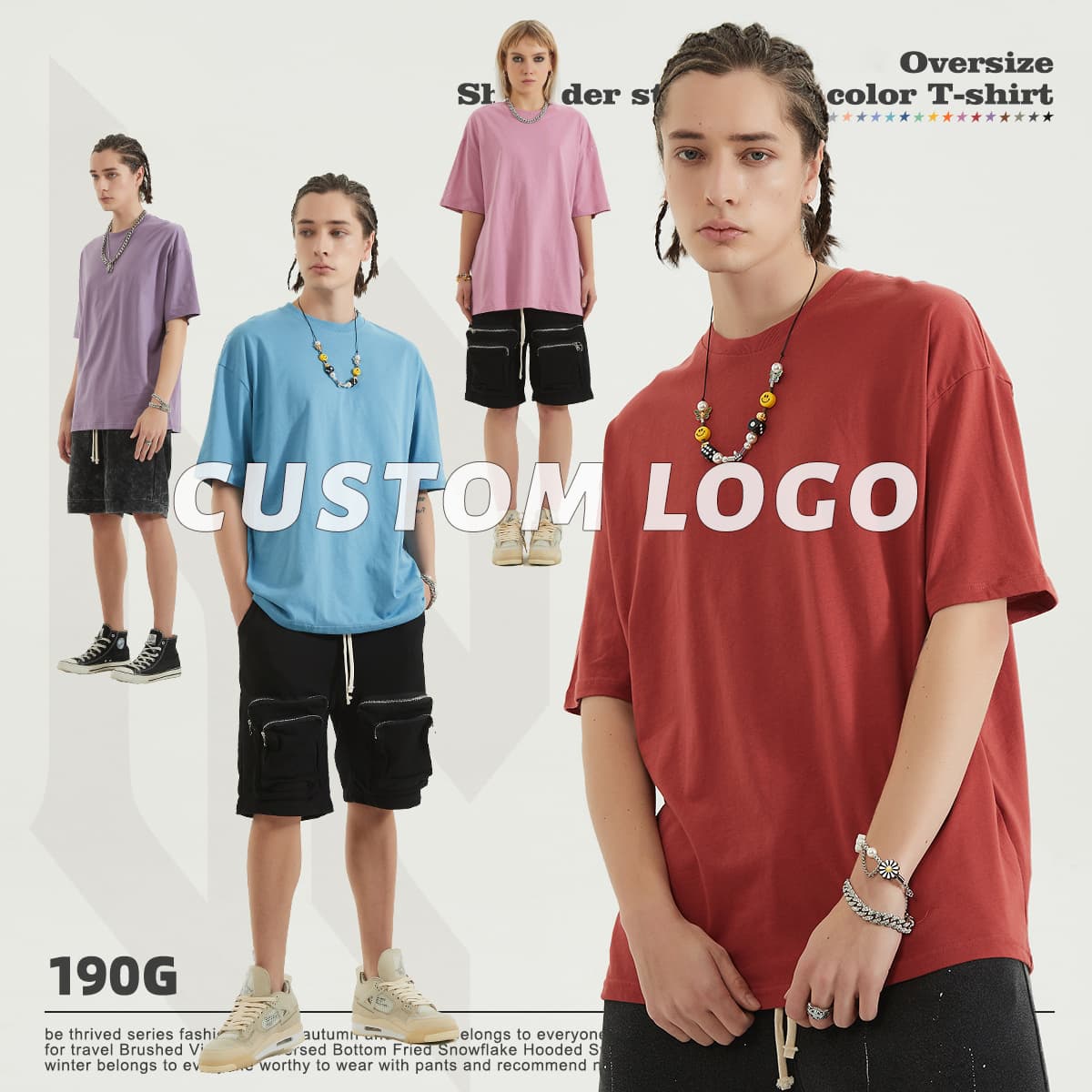 Drop Shoulder Thin Cotton Oversize T-shirt 190GSM 20 colors thumbnail 3