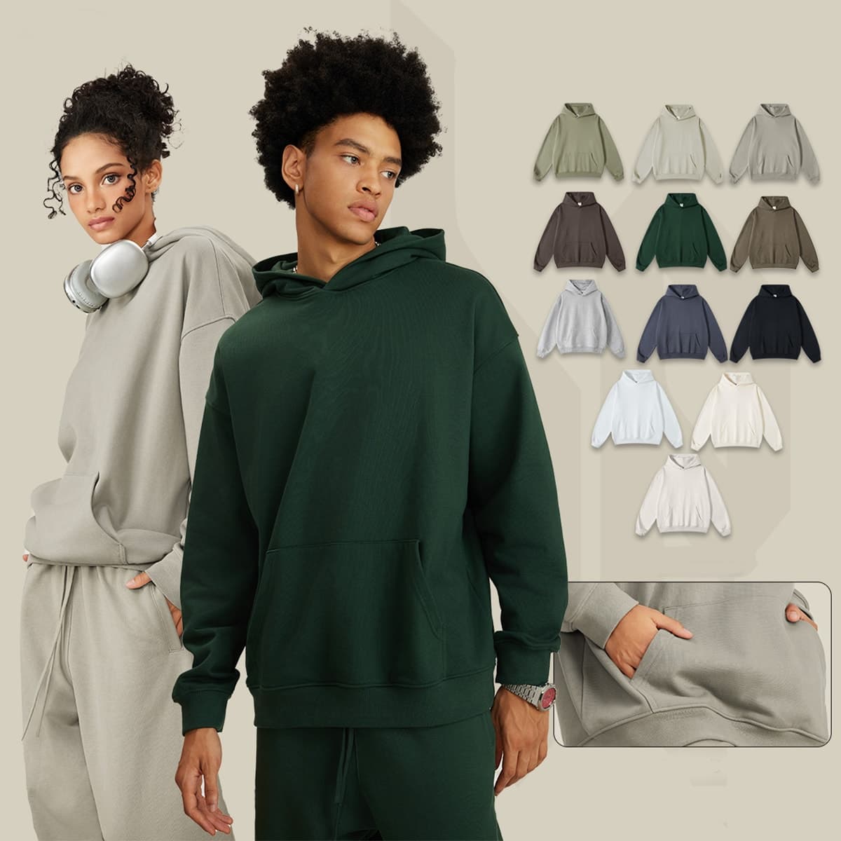 # W0071 Thick Heavy Cotton Terry Solid Oversized Hoodie 440Gsm