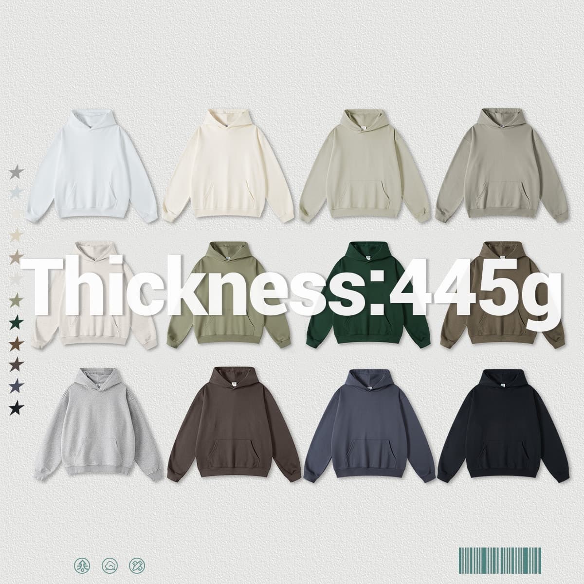 # W0071 Thick Heavy Cotton Terry Solid Oversized Hoodie 440Gsm thumbnail 3