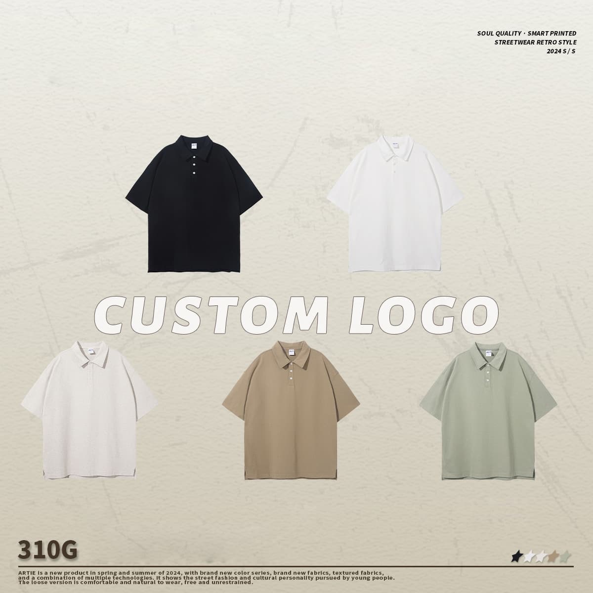 Cotton 310Gsm Oversized Unisex Polo t-shirt thumbnail 2