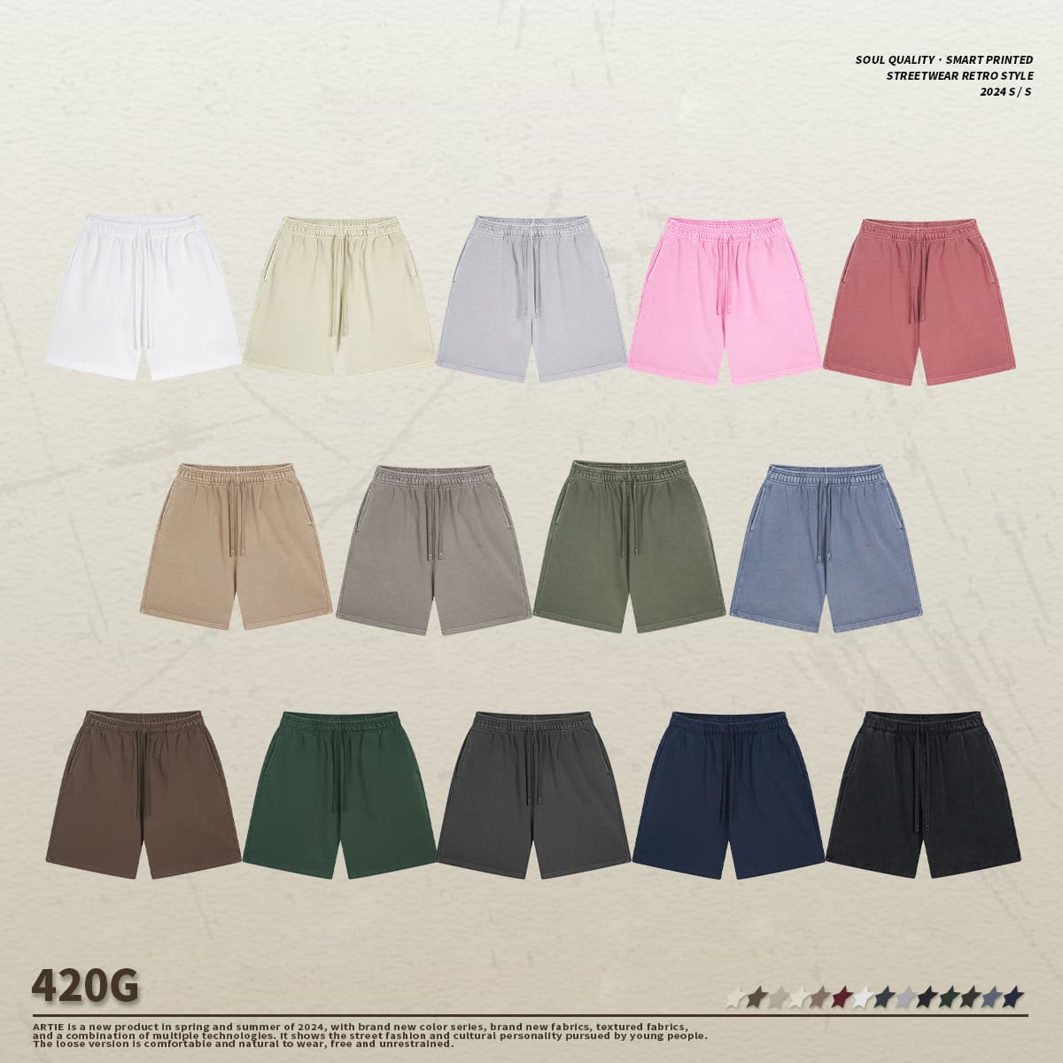 Heavy Weight 420Gsm Vintage Wash Cotton Terry Shorts thumbnail 3