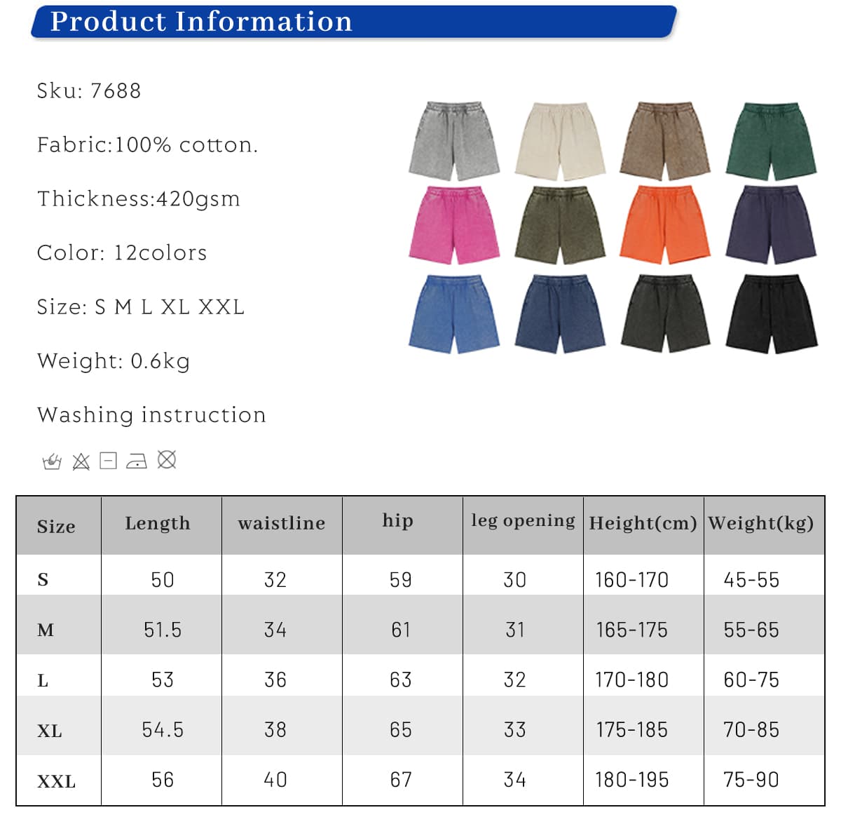 Heavy 420Gsm Acid Wash Cotton Terry Shorts – detail 1