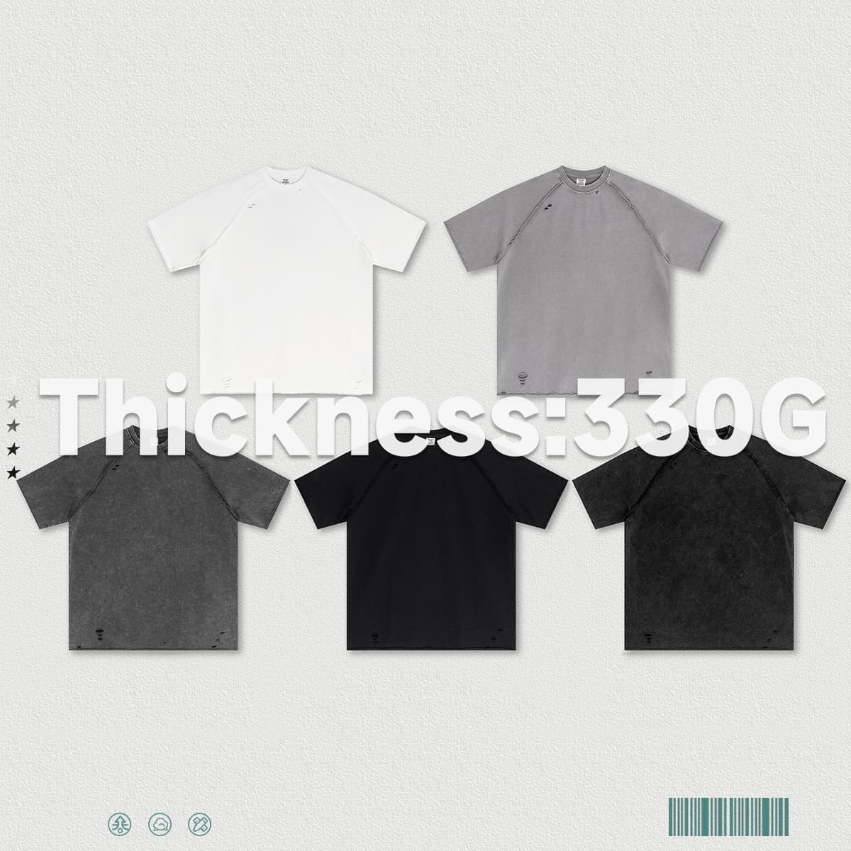 Terry 330GSM Oversized Distressed Reglan Sleeve T-Shirt thumbnail 4