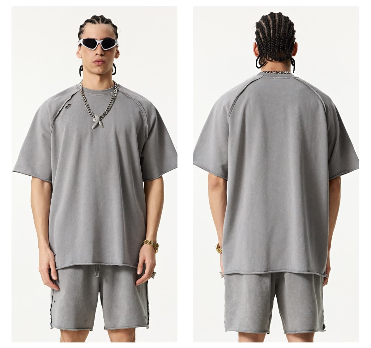 Terry 330GSM Oversized Distressed Reglan Sleeve T-Shirt – detail 10