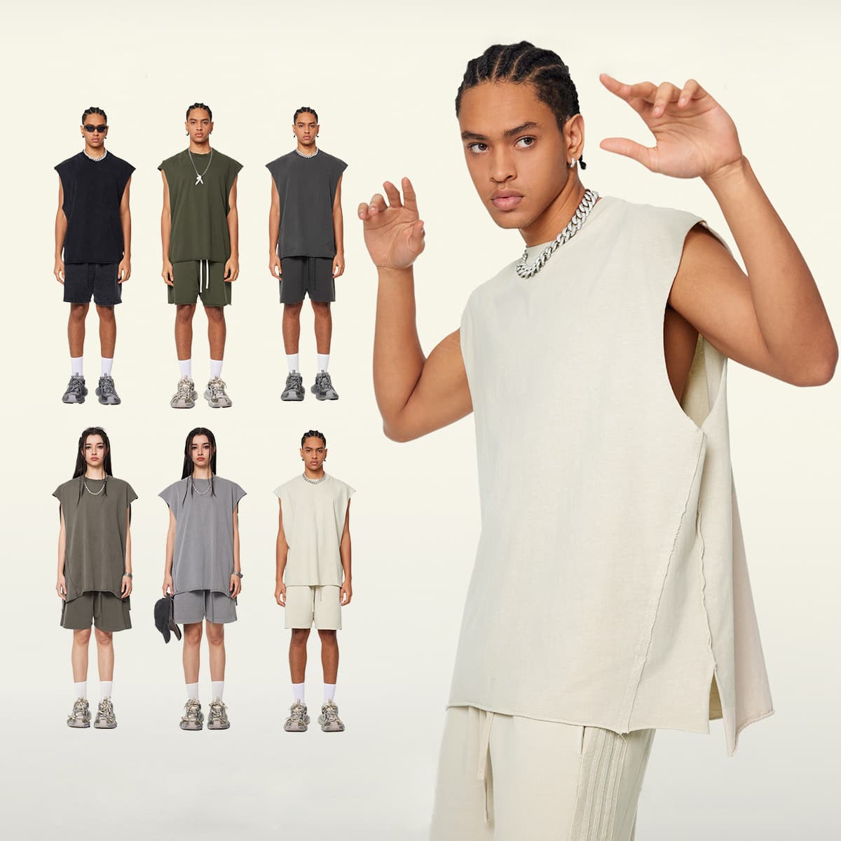 Cotton 270GSM Vintage Wash Raw Edge Hem Vest