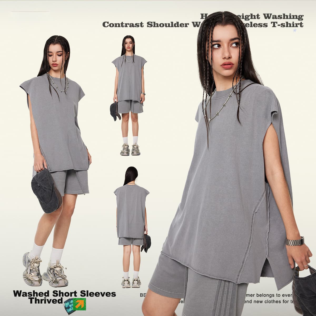 Cotton 270GSM Vintage Wash Raw Edge Hem Vest thumbnail 4