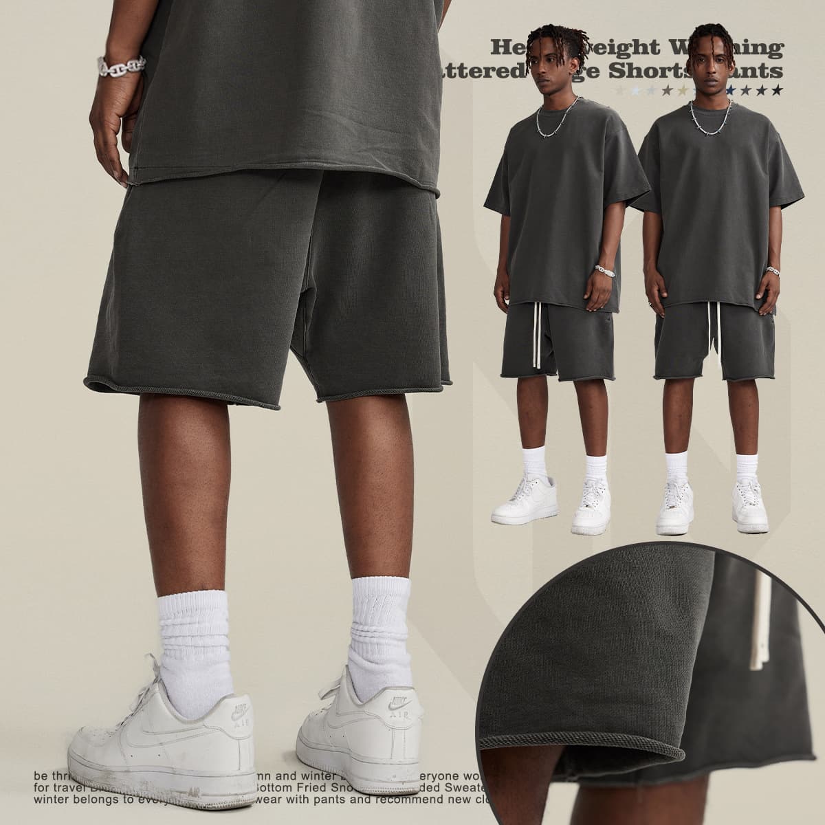 Cotton Terry 385GSM Washed Raw Edge Shorts thumbnail 5