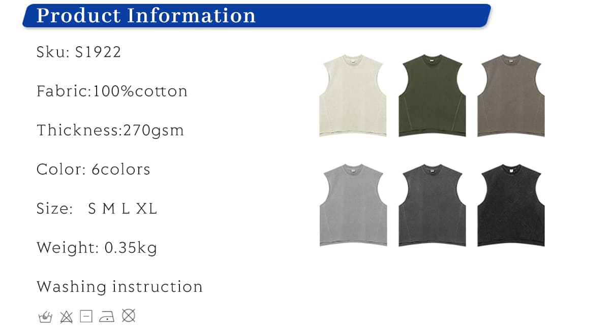 Cotton 270GSM Vintage Wash Raw Edge Hem Vest – detail 1
