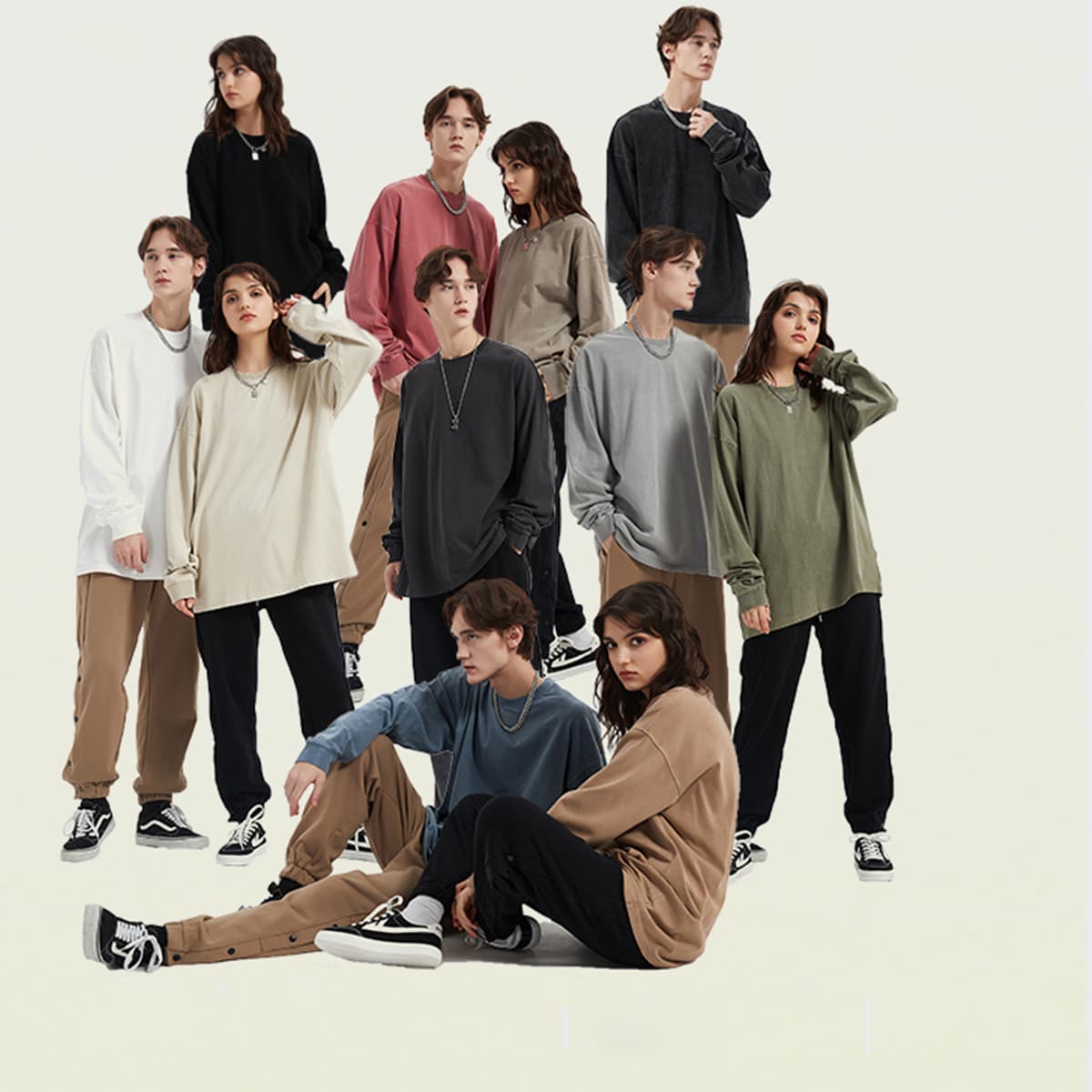 Thick 310GSM Cotton Light Wash Long Sleeve T-Shirt