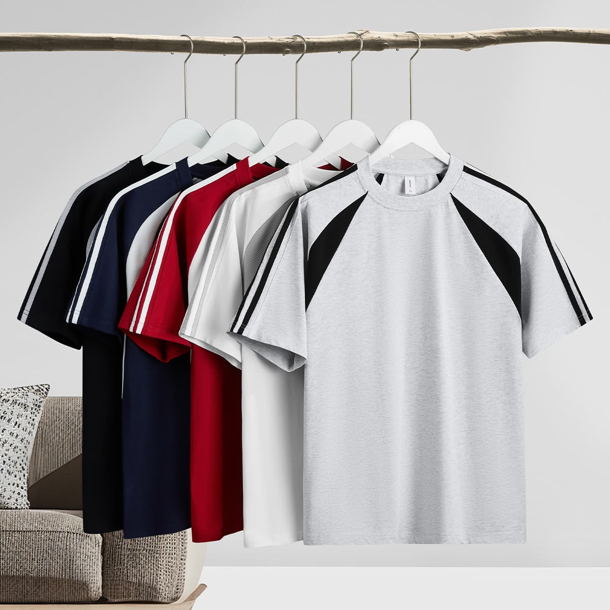 Cotton 240gsm Patchwork Reglan Sleeve T-shirt thumbnail 2