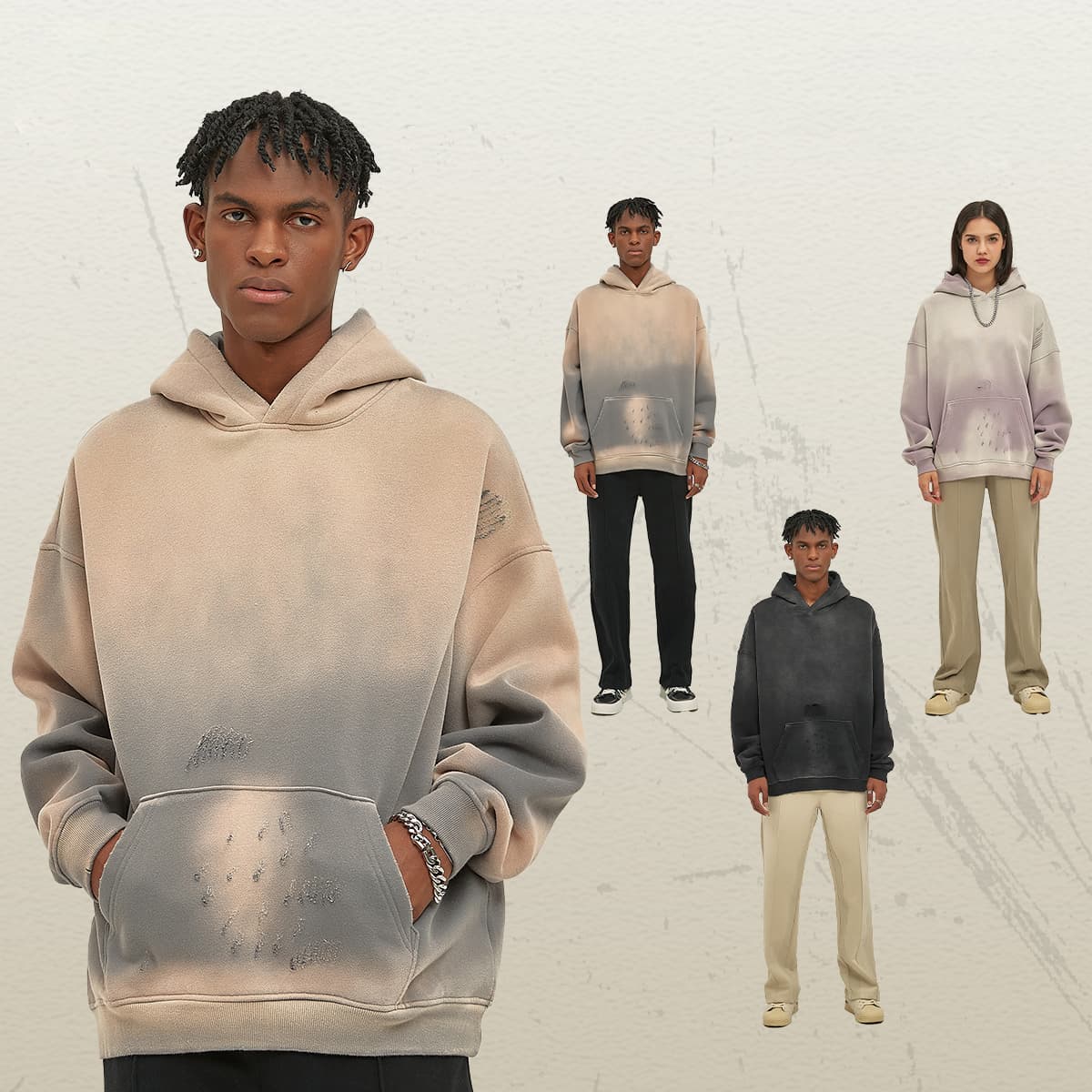 Fleece 360Gsm Spray-Dye Distressed Wash Hoodie