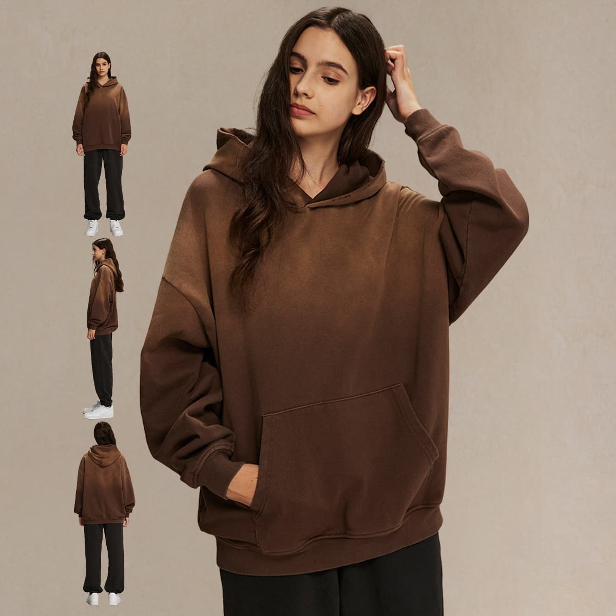 Thick Terry 450Gsm Vintage Wash Distressed Hoodie thumbnail 2