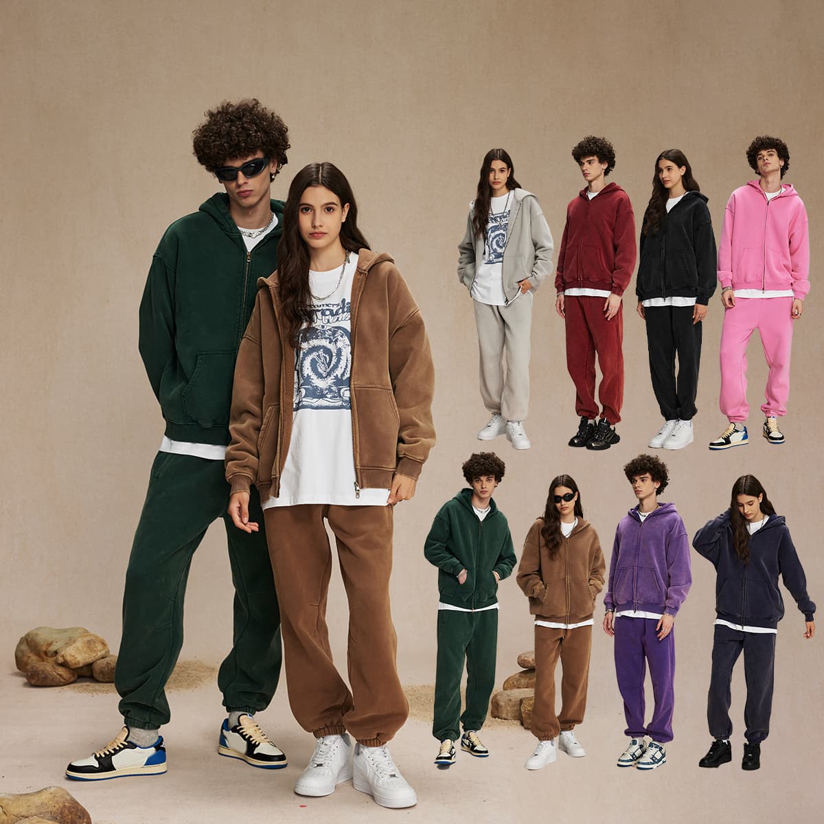 Fleece 360gsm Vintage Wash Doubler Side Zipper Hoodie