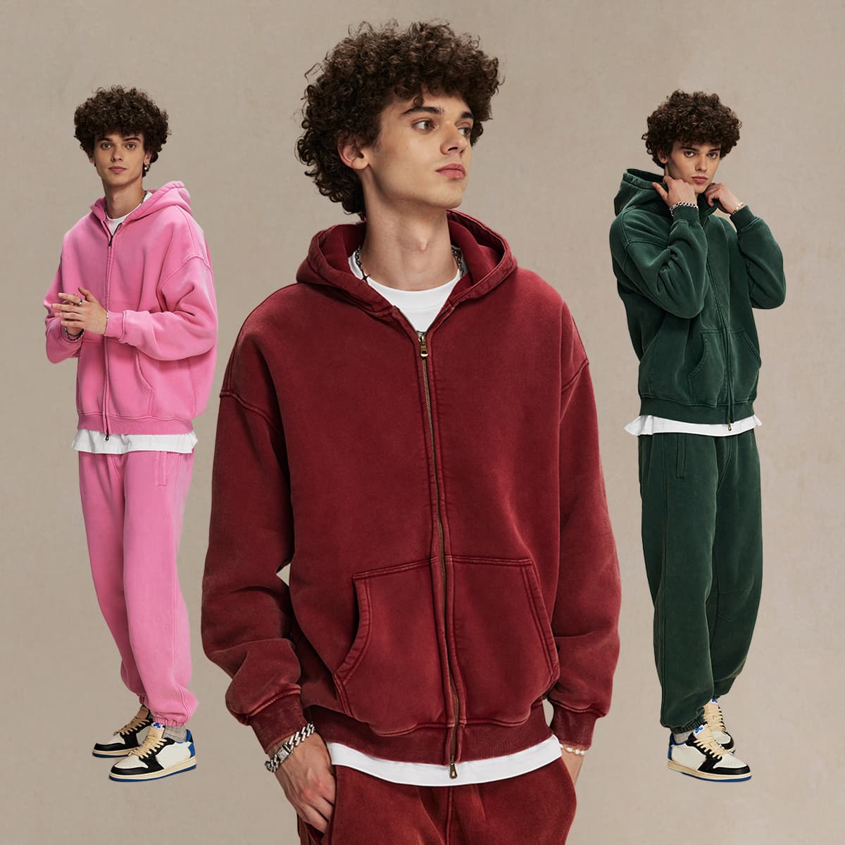 Fleece 360gsm Vintage Wash Doubler Side Zipper Hoodie thumbnail 2