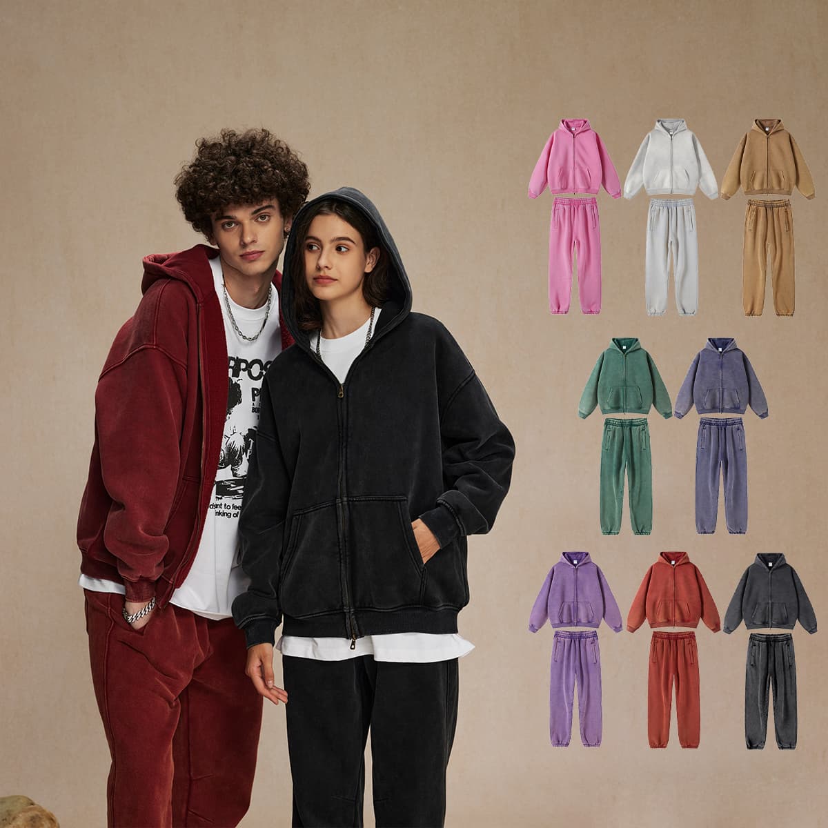 Fleece 360gsm Vintage Wash Doubler Side Zipper Hoodie thumbnail 3