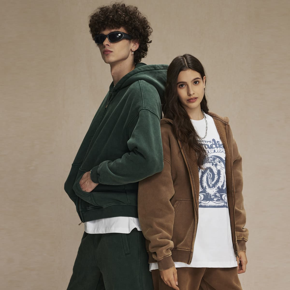 Fleece 360gsm Vintage Wash Doubler Side Zipper Hoodie thumbnail 4