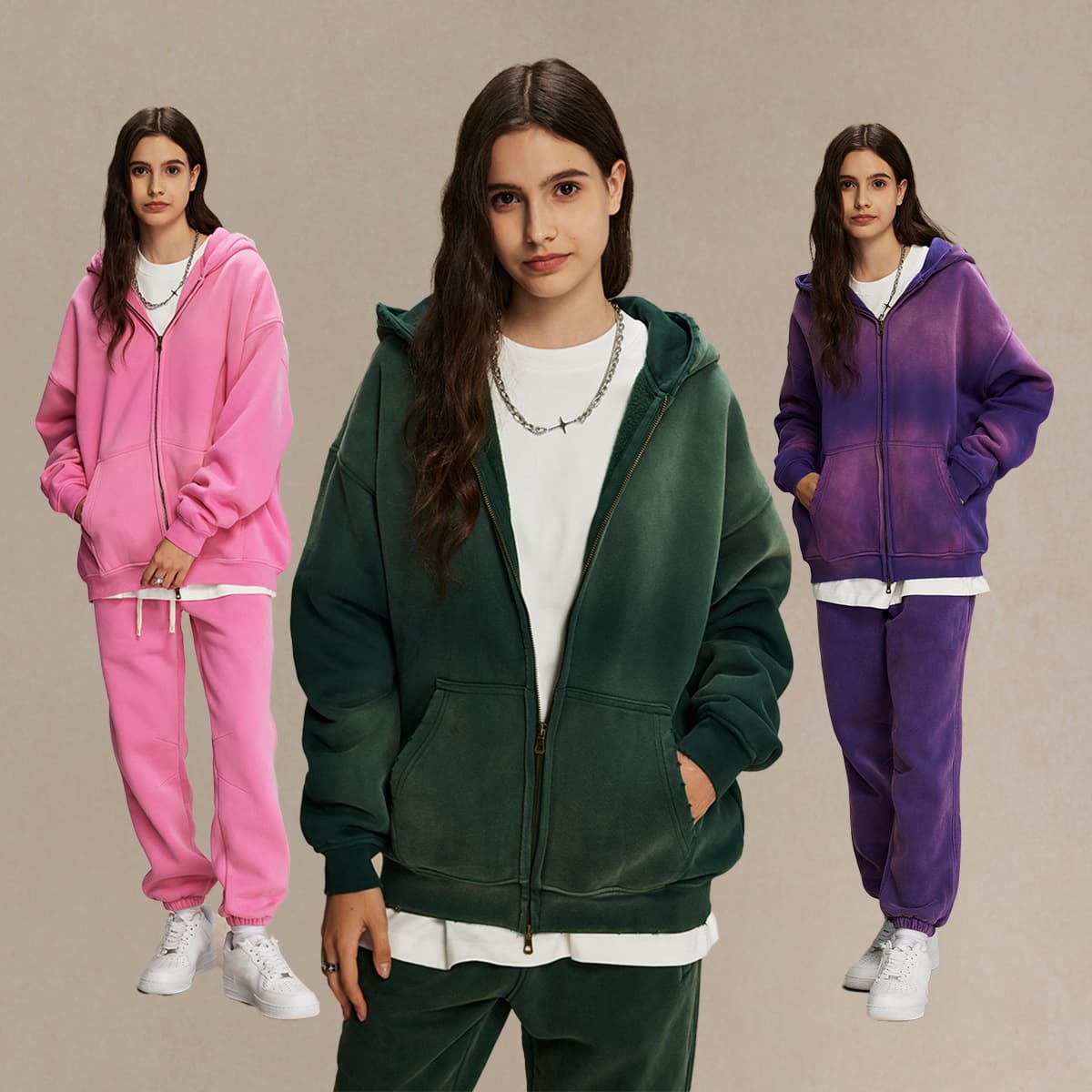 Fleece 360gsm Wash Distressed Zip-up Hoodie thumbnail 3