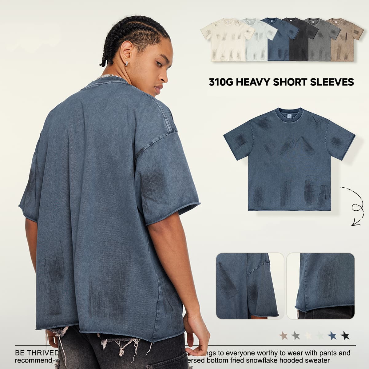 S1972 Cotton 310GSM Raw Hem Vintage Wash Distressed T-Shirt thumbnail 2