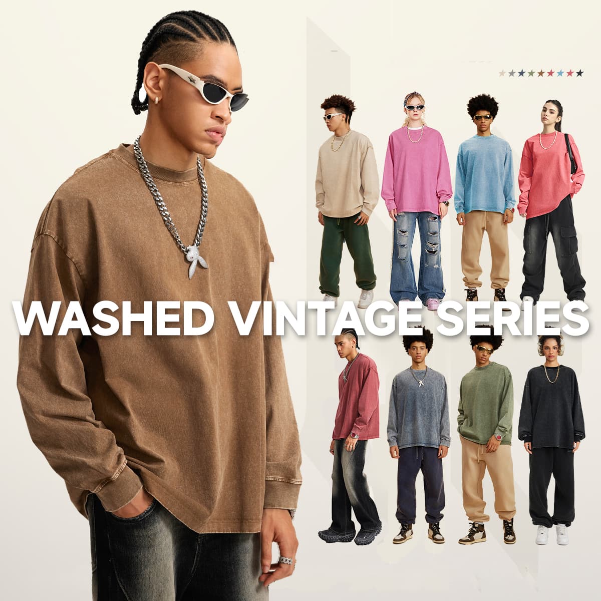 Cotton 270Gsm Acid Wash Ribbed Cuff Long Sleeve Tee