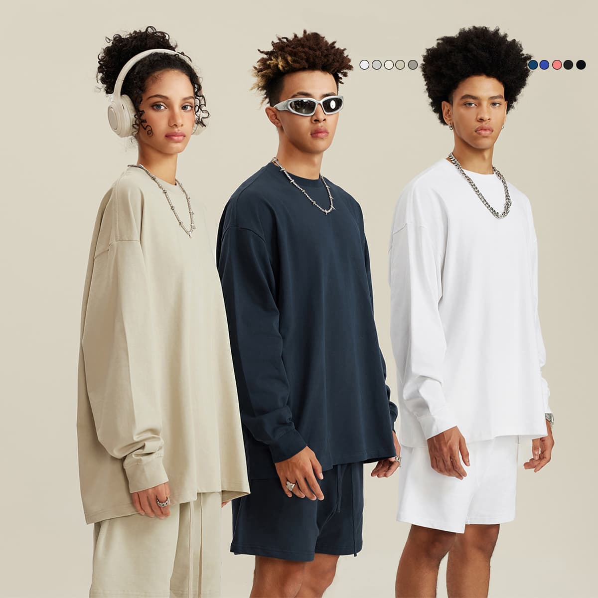 Cotton Long Sleeve 305Gsm solid Oversized T-shirt thumbnail 2