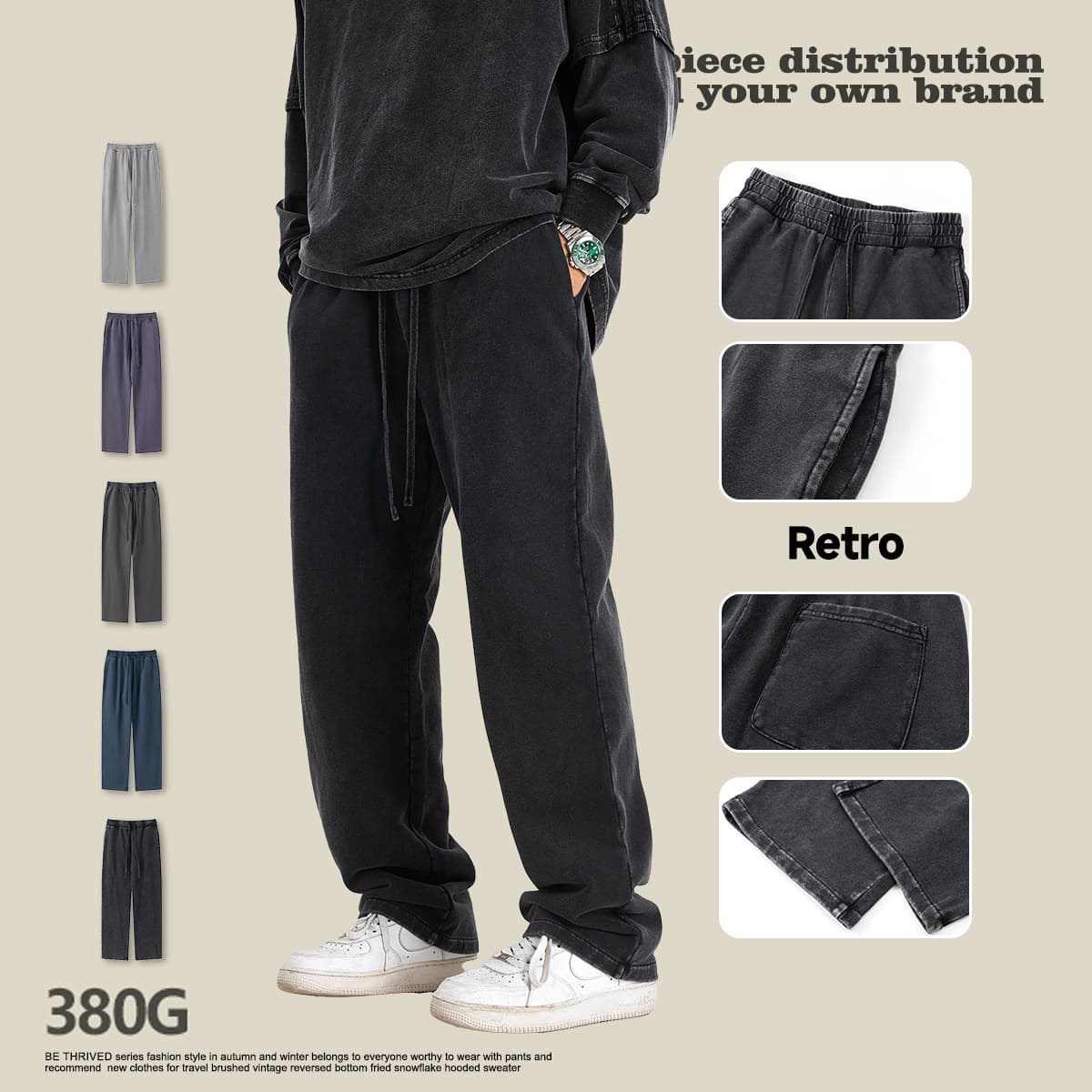 Cotton Terry 380Gsm Vintage Washed Straight Leg Sweatpants thumbnail 2