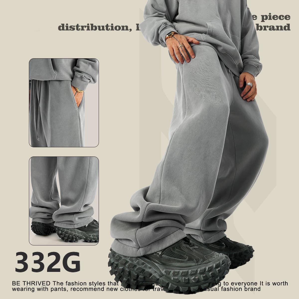 Heavyweight Fleece 332Gsm wash vintage Sweatpants thumbnail 2