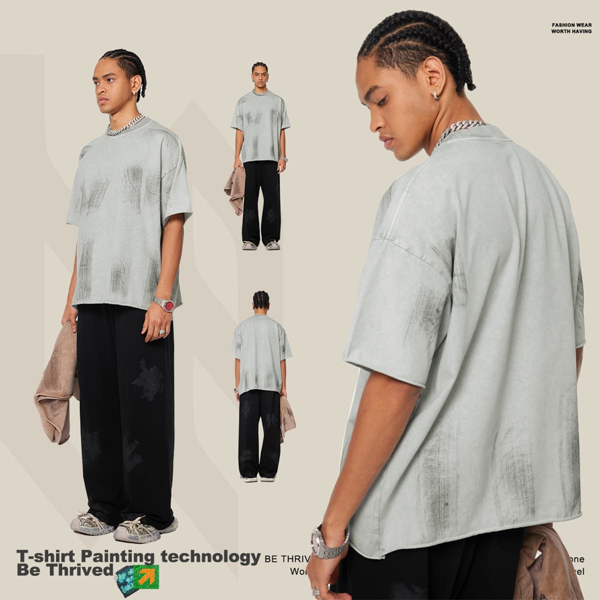 S1972 Cotton 310GSM Raw Hem Vintage Wash Distressed T-Shirt thumbnail 3