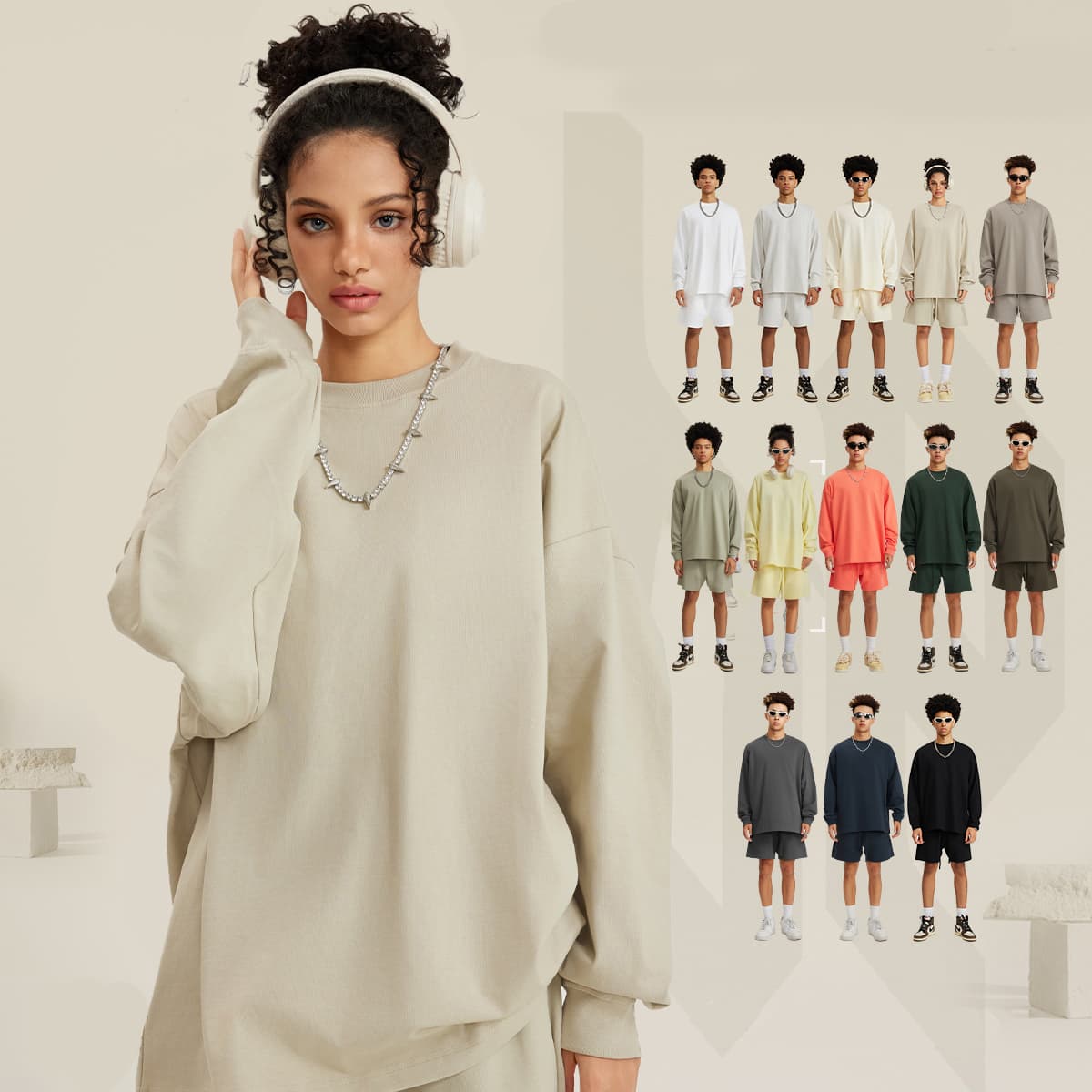 Cotton Long Sleeve 305Gsm solid Oversized T-shirt