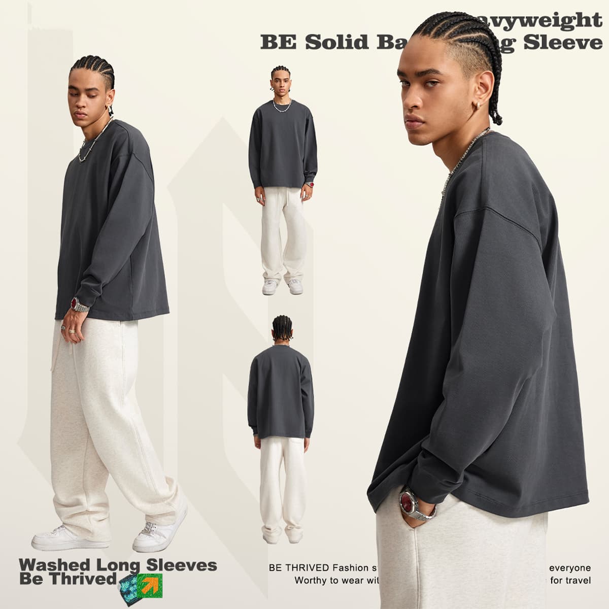 Heavy Weight Cotton 425Gsm Long Sleeve T-Shirt thumbnail 3