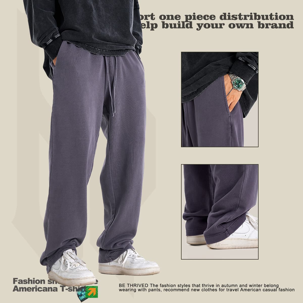 Cotton Terry 380Gsm Vintage Washed Straight Leg Sweatpants thumbnail 3
