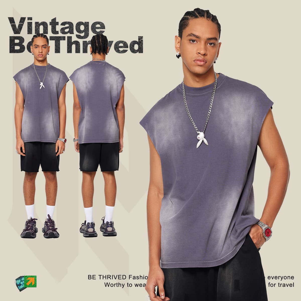Cotton 310GSM Gradual Wash Vintage Vest thumbnail 2