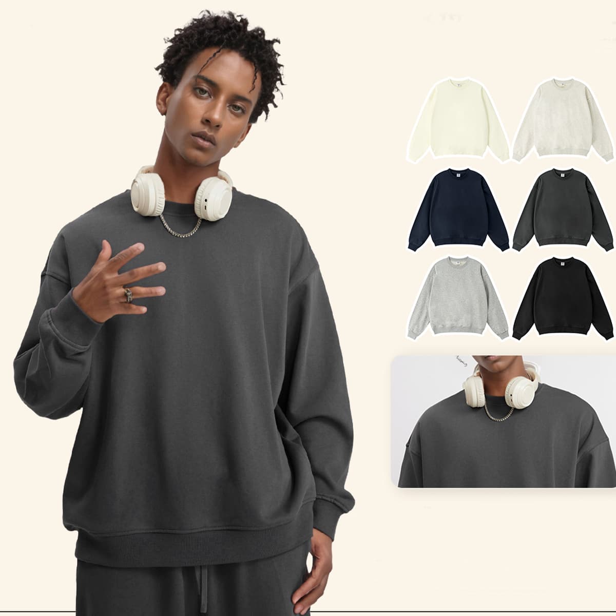 Terry 360Gsm Oversized Solid Sweatshirt thumbnail 4