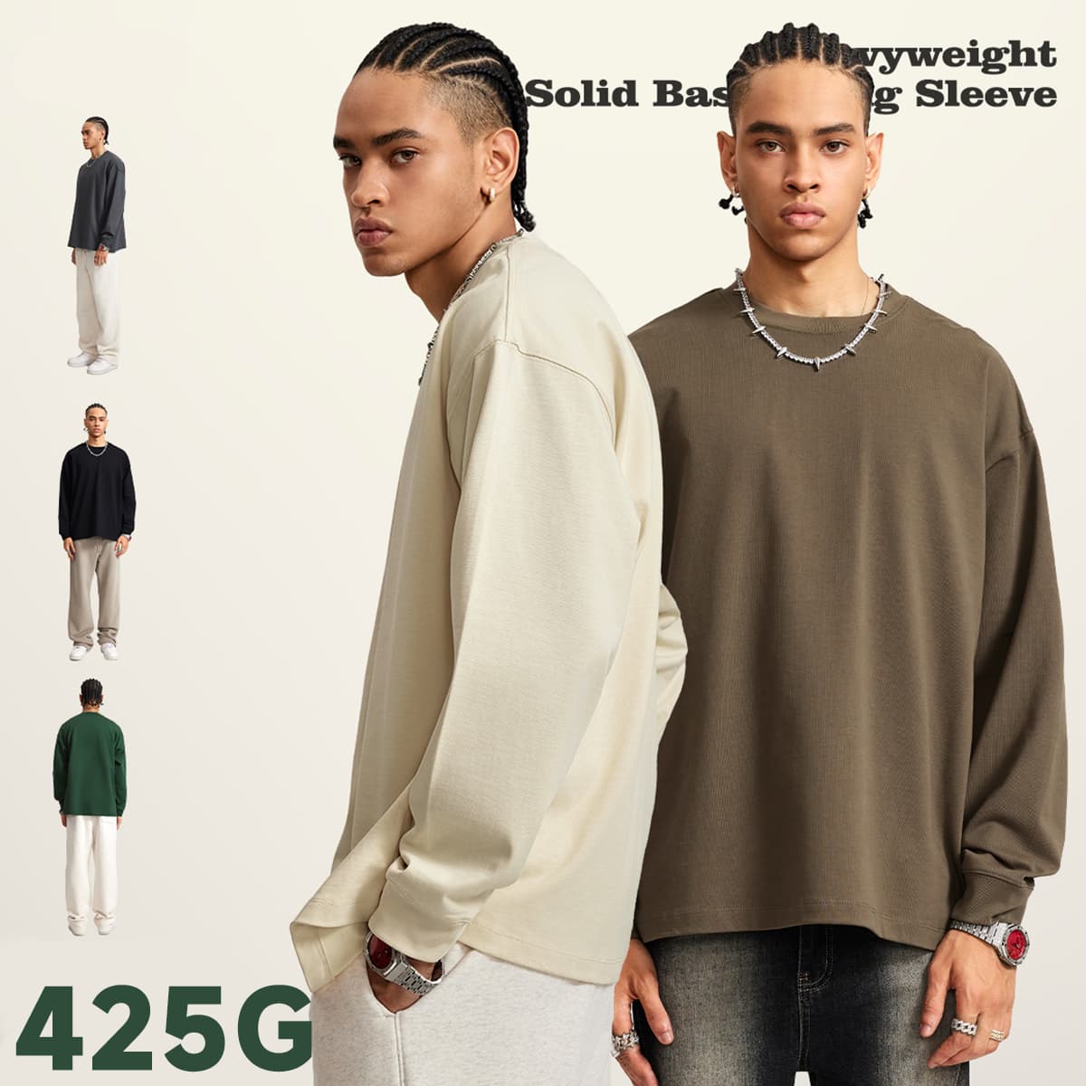Heavy Weight Cotton 425Gsm Long Sleeve T-Shirt thumbnail 4