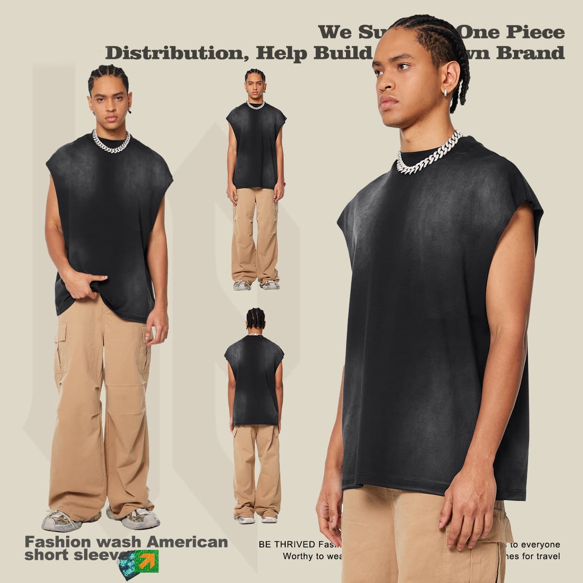 Cotton 310GSM Gradual Wash Vintage Vest thumbnail 3