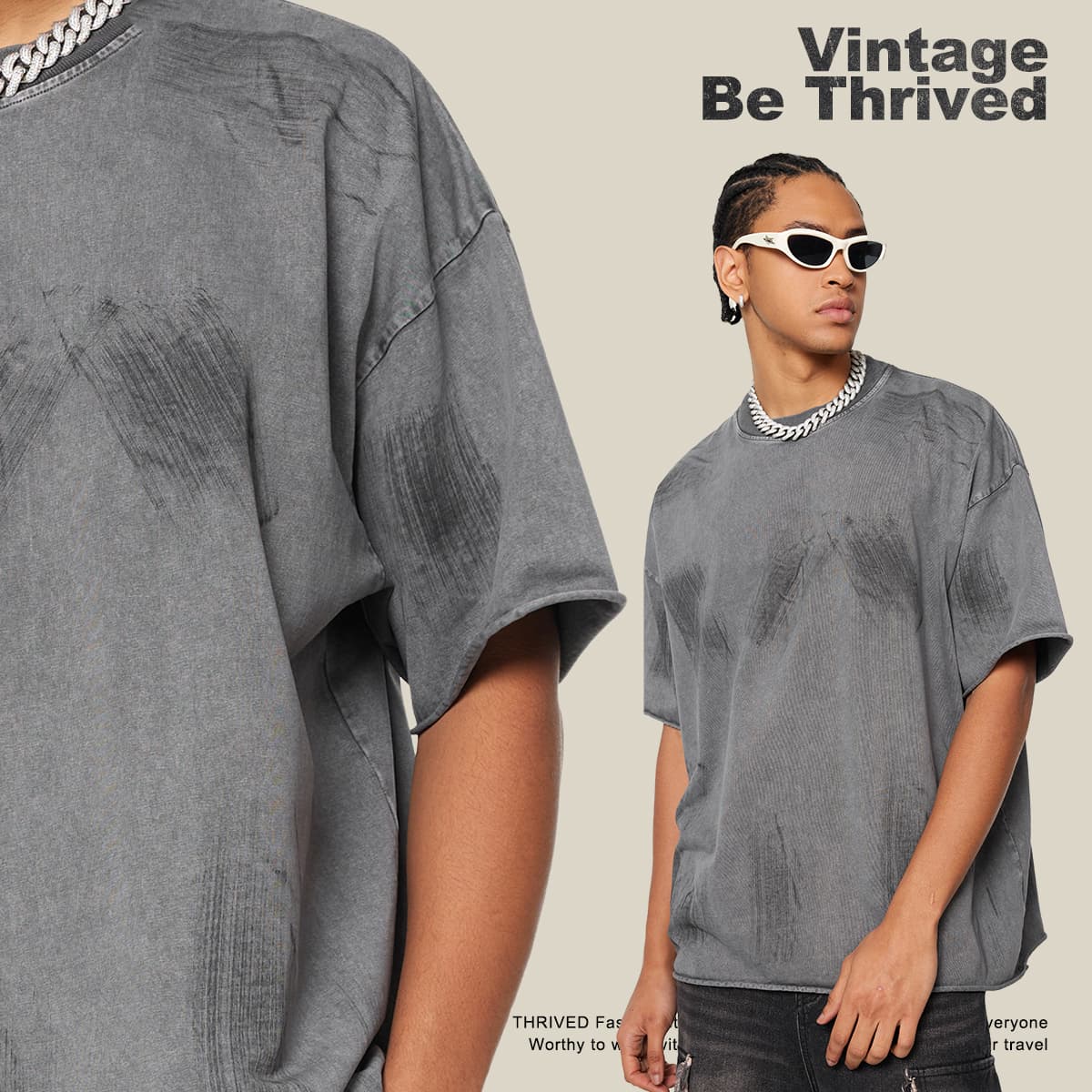 S1972 Cotton 310GSM Raw Hem Vintage Wash Distressed T-Shirt thumbnail 4