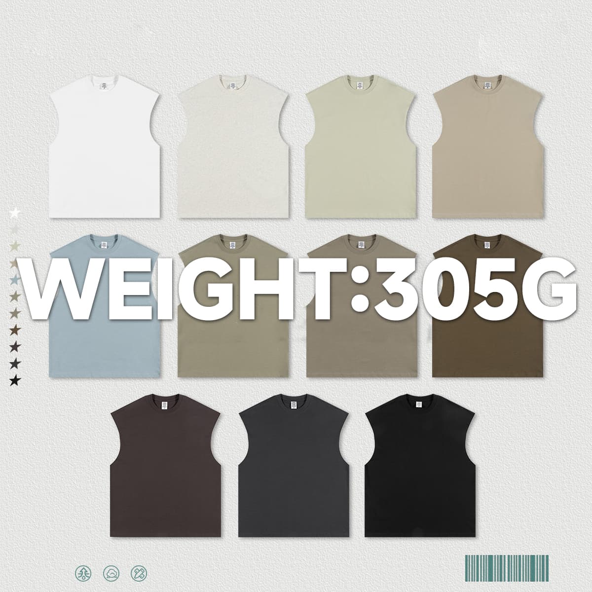 1501 Thick Cotton 305GSM Raw Edge Sleeve Vest thumbnail 5