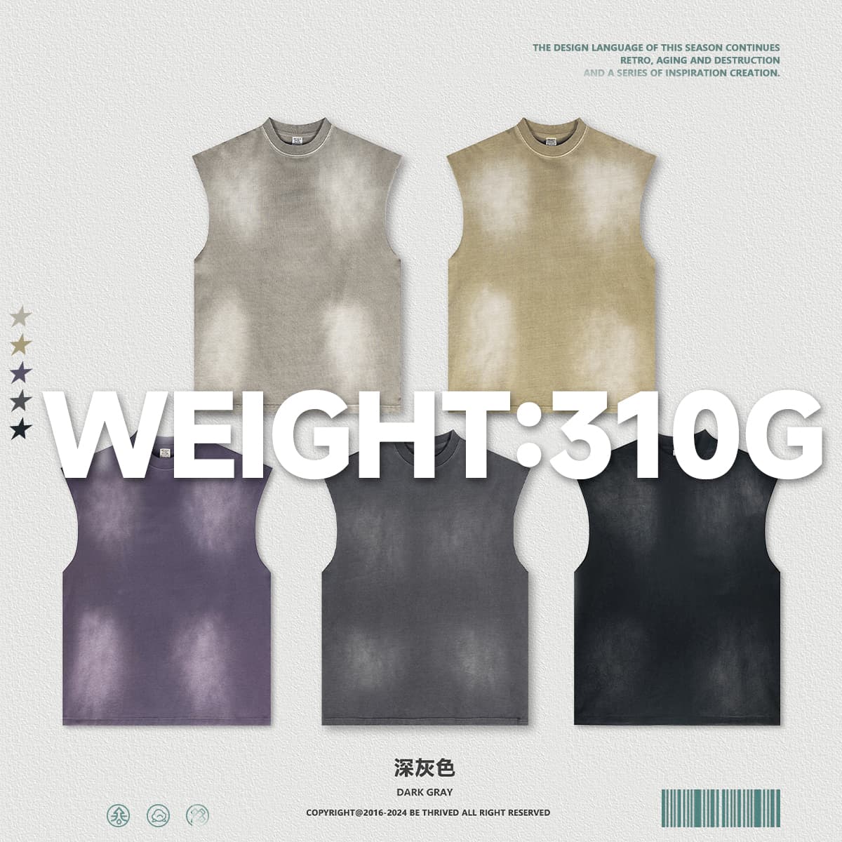 Cotton 310GSM Gradual Wash Vintage Vest thumbnail 5