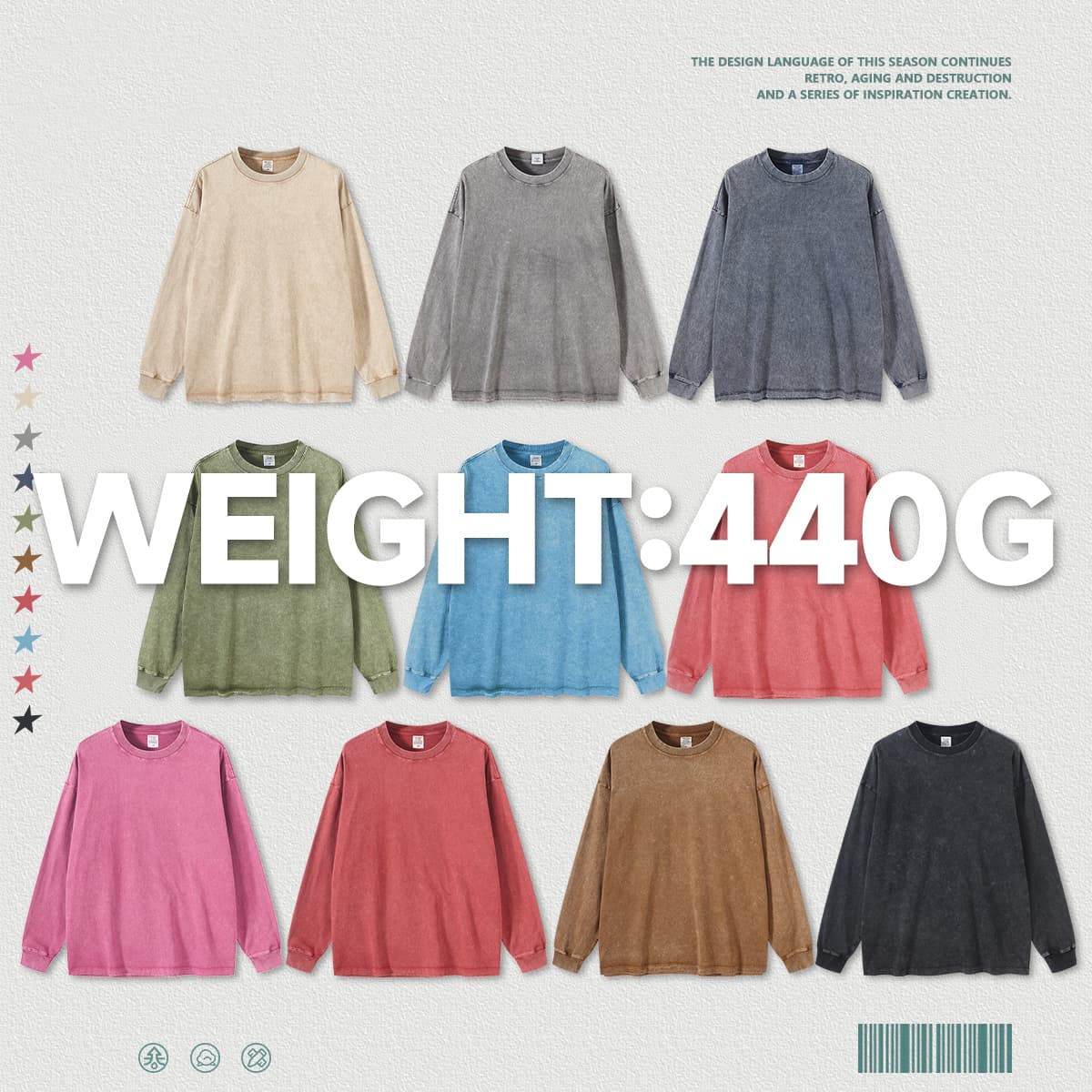 Cotton 270Gsm Acid Wash Ribbed Cuff Long Sleeve Tee thumbnail 3
