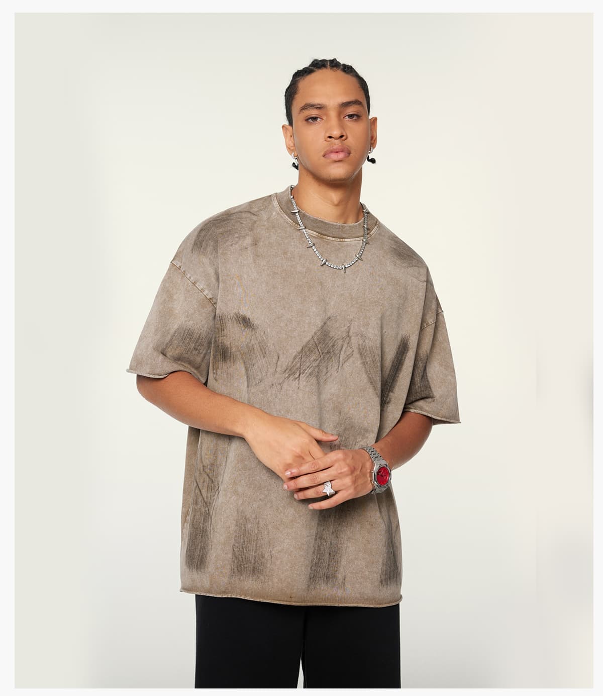 S1972 Cotton 310GSM Raw Hem Vintage Wash Distressed T-Shirt – detail 10