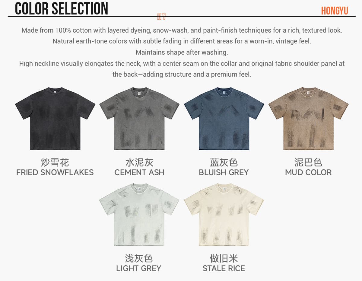 S1972 Cotton 310GSM Raw Hem Vintage Wash Distressed T-Shirt – detail 3