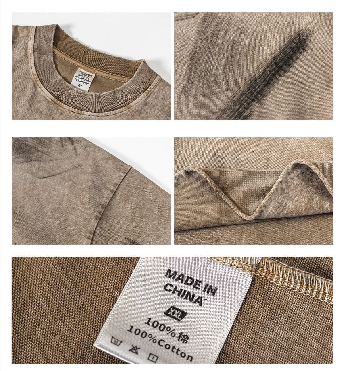 S1972 Cotton 310GSM Raw Hem Vintage Wash Distressed T-Shirt – detail 6