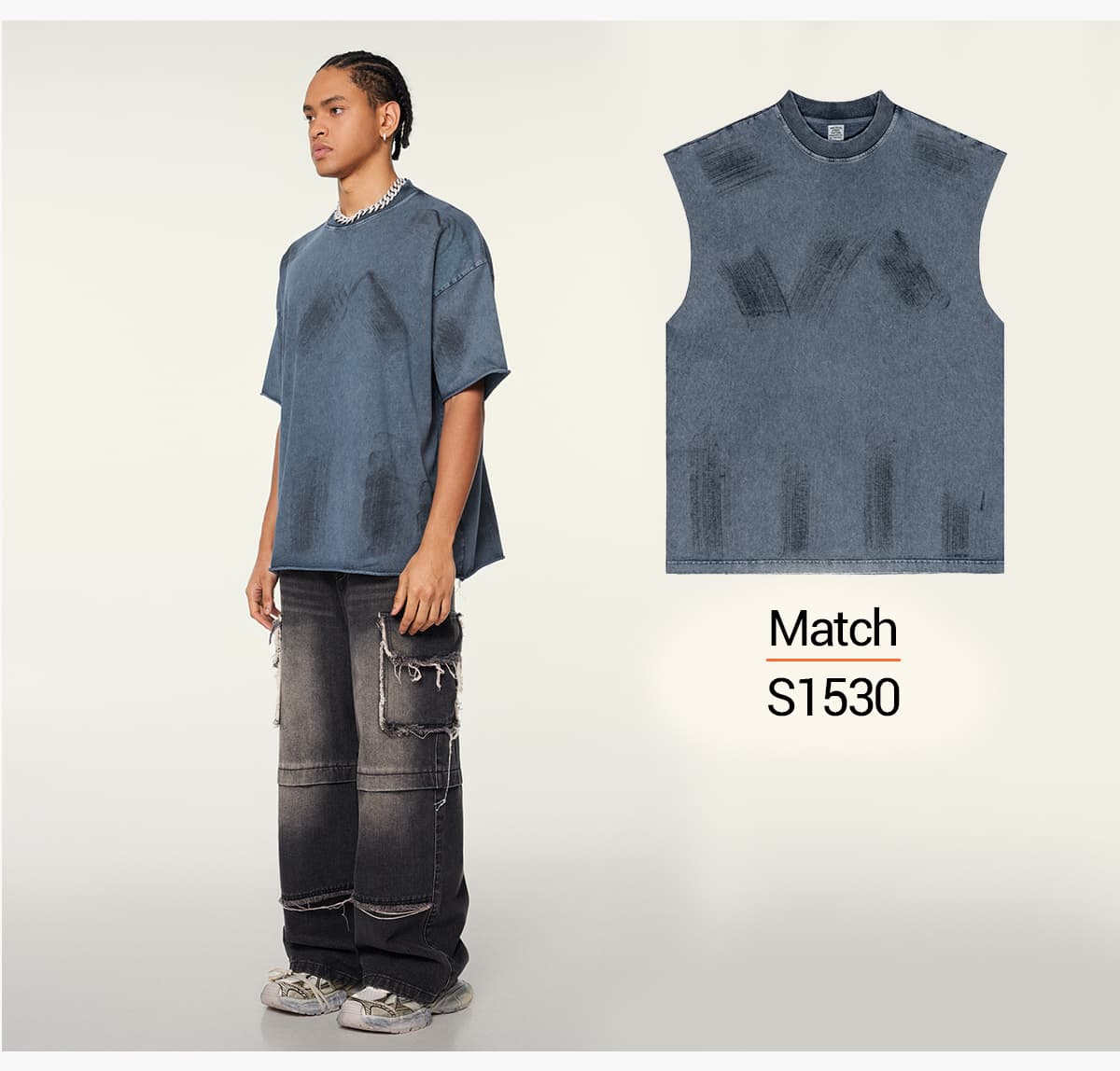 S1972 Cotton 310GSM Raw Hem Vintage Wash Distressed T-Shirt – detail 9