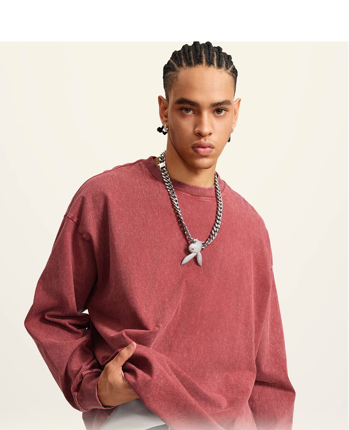 Cotton 270Gsm Acid Wash Ribbed Cuff Long Sleeve Tee – detail 9