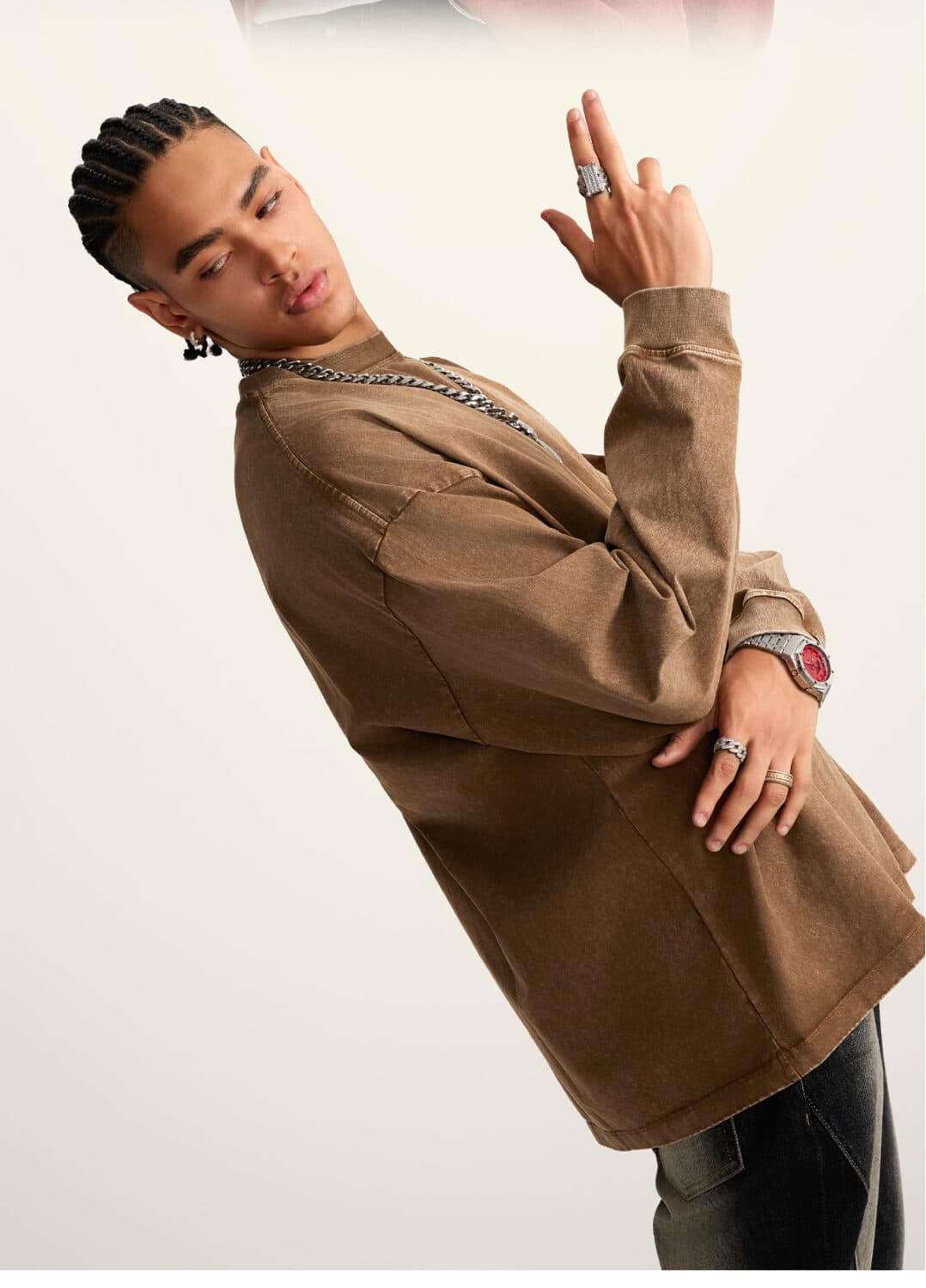 Cotton 270Gsm Acid Wash Ribbed Cuff Long Sleeve Tee – detail 10