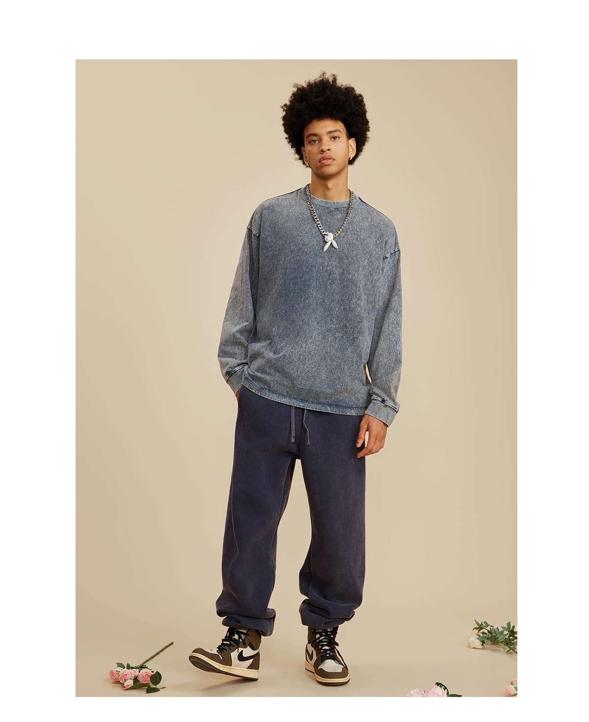 Cotton 270Gsm Acid Wash Ribbed Cuff Long Sleeve Tee – detail 12