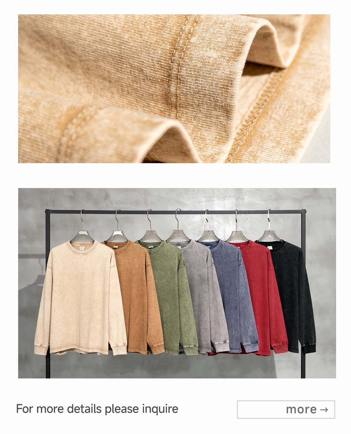 Cotton 270Gsm Acid Wash Ribbed Cuff Long Sleeve Tee – detail 6