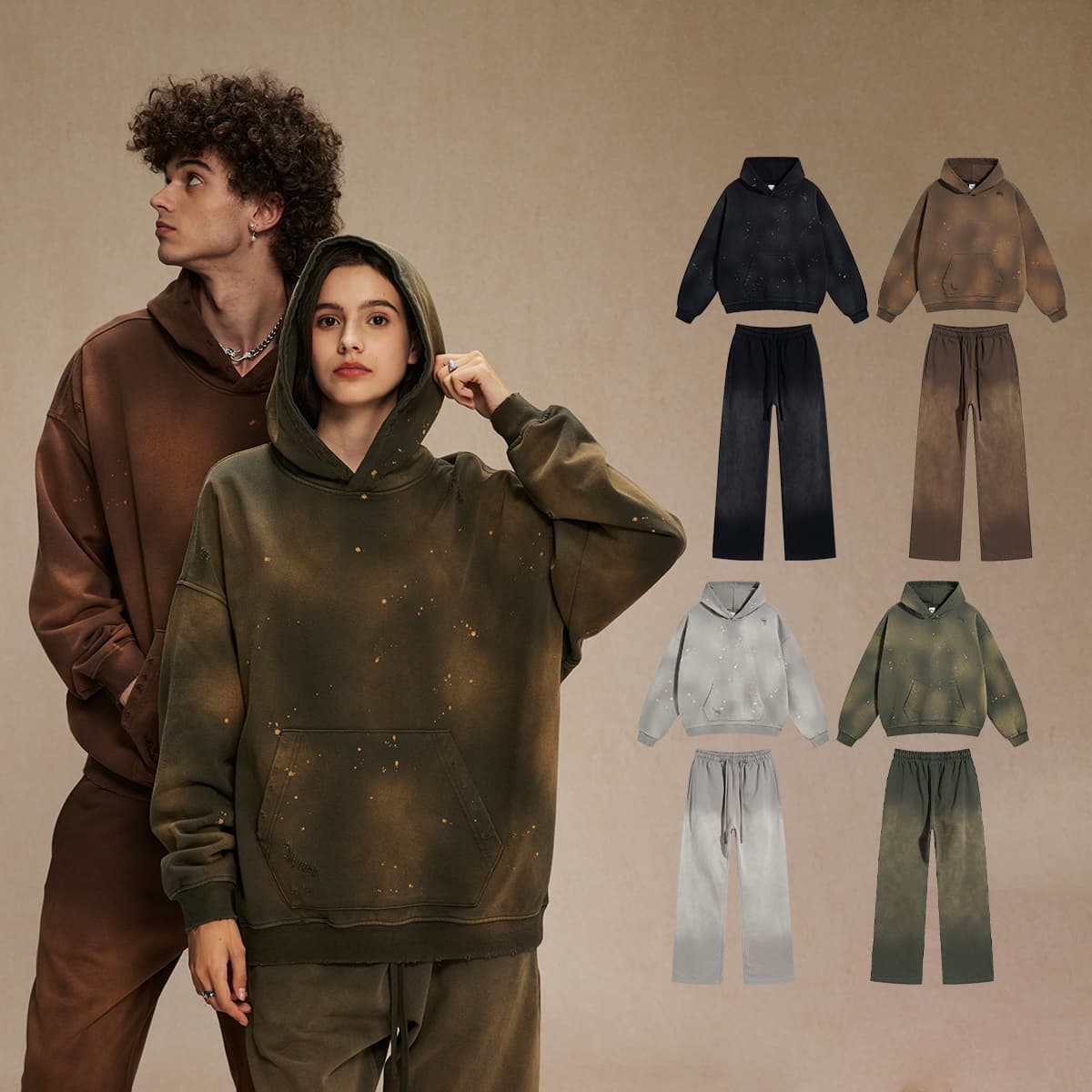 Terry 450Gsm Vintage distressed Ink Splash Hoodie thumbnail 2