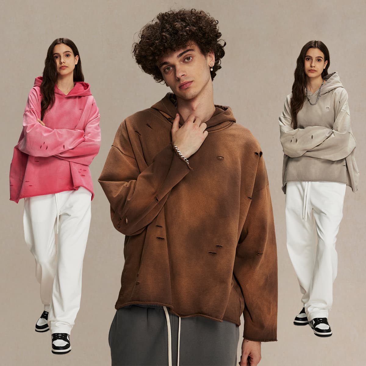 Terry 450Gsm Oversized Distressed Raw Edge Hoodie thumbnail 2